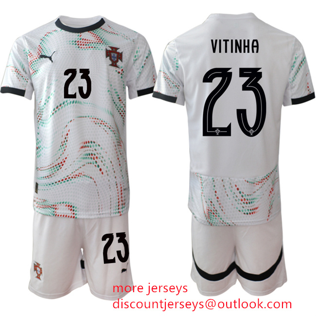 Men's Portugal Team #23 Vitinha 2025 White Away Soccer Jersey Suit