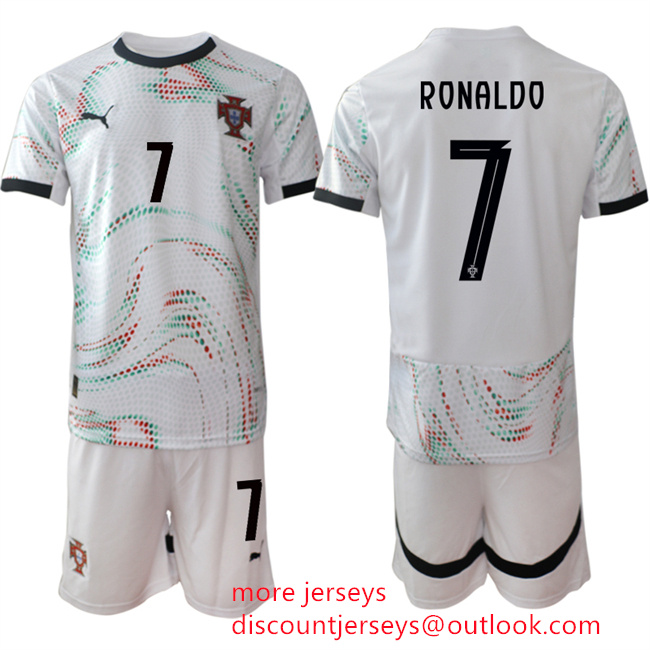 Men's Portugal Team #7 Ronaldo 2025 White Away Soccer Jersey Suit