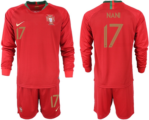 Portugal #17 Nani Home Long Sleeves Soccer Country Jersey