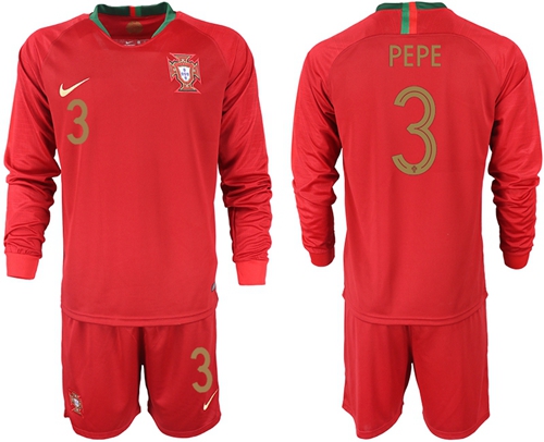 Portugal #3 Pepe Home Long Sleeves Soccer Country Jersey