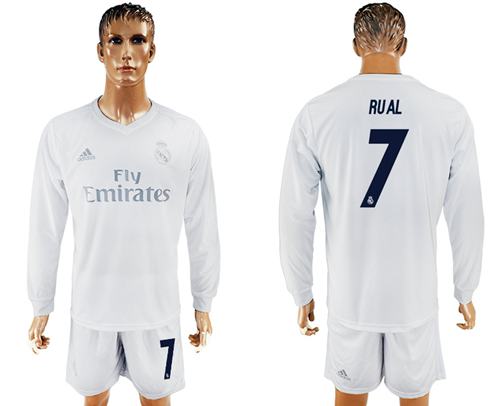 Real Madrid #7 Rual Marine Environmental Protection Home Long Sleeves Soccer Club Jersey