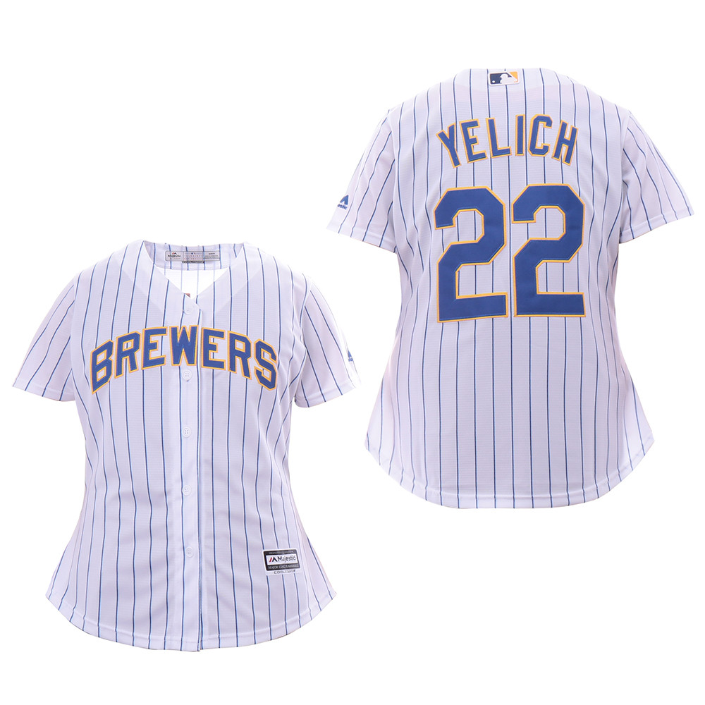 Women Brewers 22 Christian Yelich White Women Cool Base Jersey