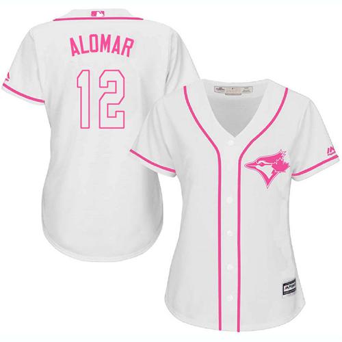 Blue Jays #12 Roberto Alomar White Pink Fashion Women's Stitched MLB Jersey