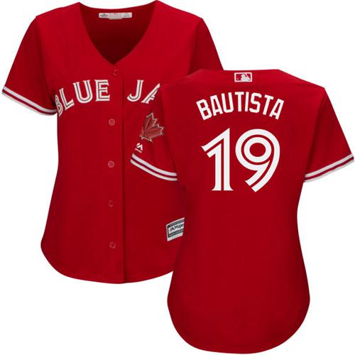 Blue Jays #19 Jose Bautista Red Canada Day Women's Stitched MLB Jersey
