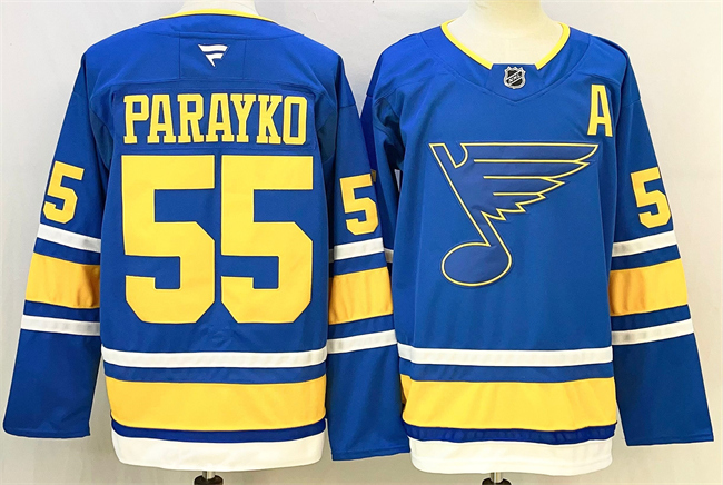 Men's St. Louis Blues #55 Colton Parayko Blue 2025 With A Patch Stitched Hockey Jersey Men's St. Louis Blues #55 Colton Parayko Blue 2025 With A Patch Stitched Hockey Jersey