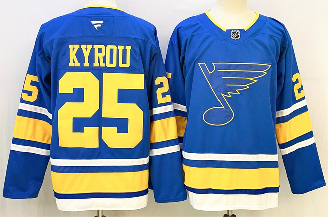 Men's St. Louis Blues #25 Jordan Kyrou Blue 2025 Stitched Hockey Jersey Men's St. Louis Blues #25 Jordan Kyrou Blue 2025 Stitched Hockey Jersey