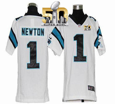 Nike Panthers #1 Cam Newton White Super Bowl 50 Youth Stitched NFL Elite Jersey