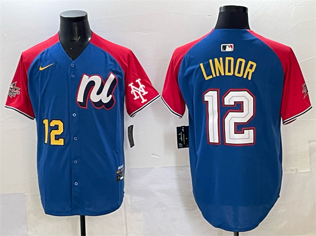 Men's National League #12 Francisco Lindor Blue Red Alternate 2025 All-Star Edition Limited Stitched Baseball Jersey Men's National League #12 Francisco Lindor Blue Red Alternate 2025 All-Star Edition Limited Stitched Baseball Jersey