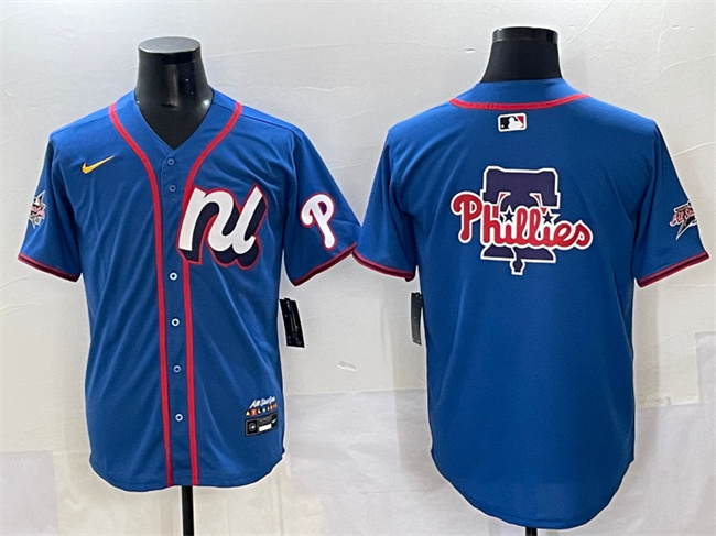 Men's National League Philadelphia Phillies Team Big Logo Blue 2025 All-Star Edition Limited Stitched Baseball Jersey Men's National League Philadelphia Phillies Team Big Logo Blue 2025 All-Star Edition Limited Stitched Baseball Jersey
