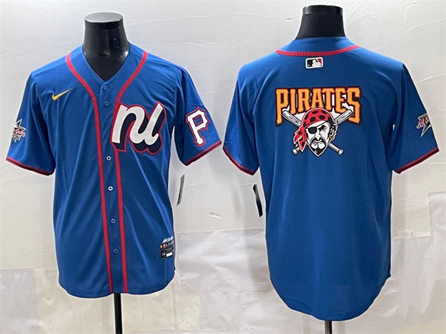 Men's National League Pittsburgh Pirates Team Big Logo Blue 2025 All-Star Edition Limited Stitched Baseball Jersey Men's National League Pittsburgh Pirates Team Big Logo Blue 2025 All-Star Edition Limited Stitched Baseball Jersey