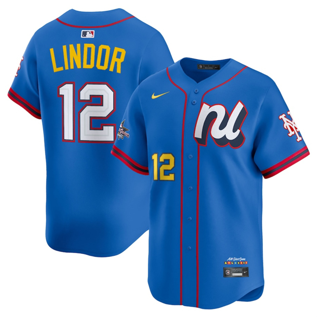 Men's National League #12 Francisco Lindor Blue 2025 All-Star Edition Limited Stitched Baseball Jersey Men's National League #12 Francisco Lindor Blue 2025 All-Star Edition Limited Stitched Baseball Jersey