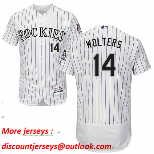 Rockies #14 Tony Wolters White Strip Flexbase Authentic Collection Stitched Baseball Jersey