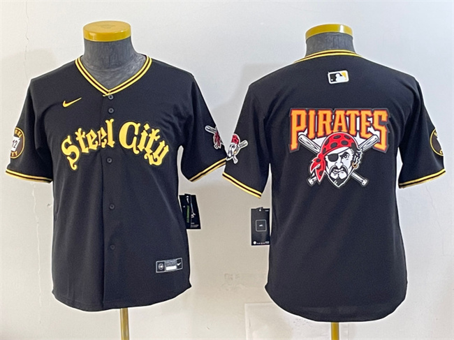 Youth Pittsburgh Pirates Team Big Logo Black 412 Patch Vapor Premier Limited Stitched Baseball Jersey Youth Pittsburgh Pirates Team Big Logo Black 412 Patch Vapor Premier Limited Stitched Baseball Jersey