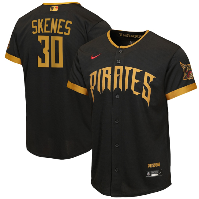 Youth Pittsburgh Pirates #30 Paul Skenes Black 2026 City Connect Stadium Stitched Baseball Jersey Youth Pittsburgh Pirates #30 Paul Skenes Black 2026 City Connect Stadium Stitched Baseball Jersey