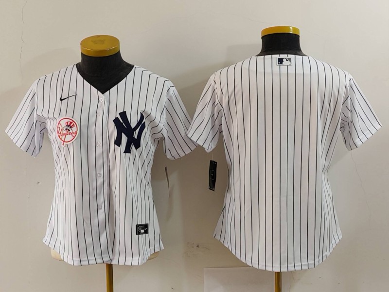 Women's New York Yankees White Team Big Logo Cool Base Stitched Jersey(Run Small) 6