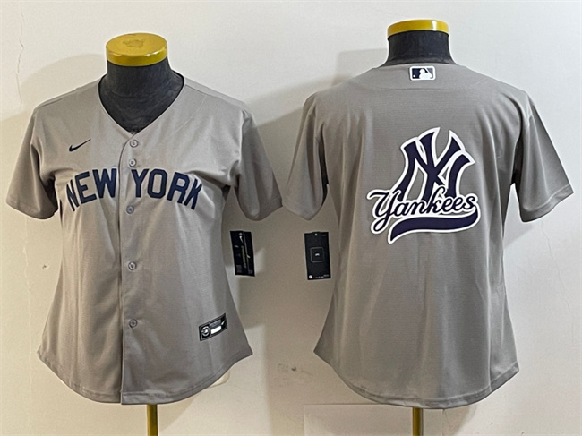 Women's New York Yankees Gray Team Big Logo Cool Base Stitched Jersey(Run Small) 1