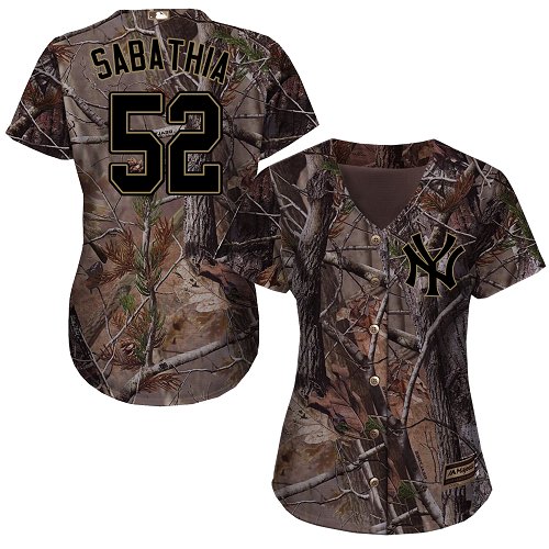 Yankees #52 C.C. Sabathia Camo Realtree Collection Cool Base Women's Stitched Baseball Jersey