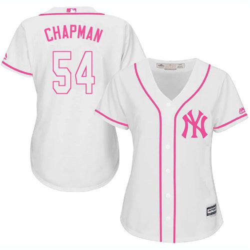Yankees #54 Aroldis Chapman White Pink Fashion Women's Stitched MLB Jersey