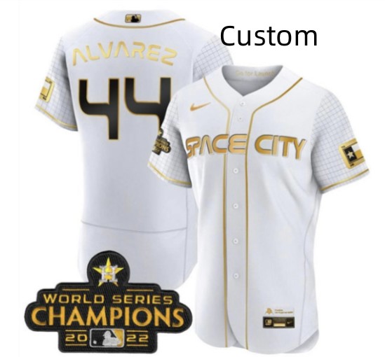Custom Men's Houston Astros White With 2022 World Serise Champions Patch Stitched Baseball Jersey