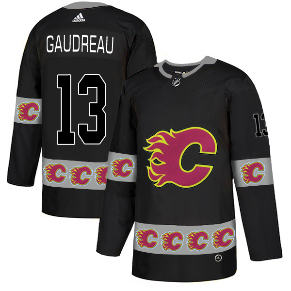 Flames 13 Johnny Gaudreau Black Team Logos Fashion Adidas Jersey