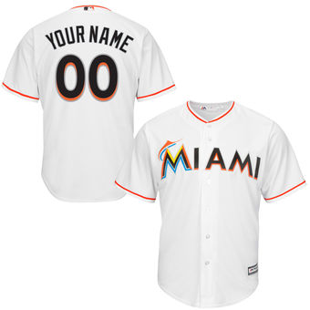 Youth Miami Marlins Majestic White Custom Cool Base Jersey