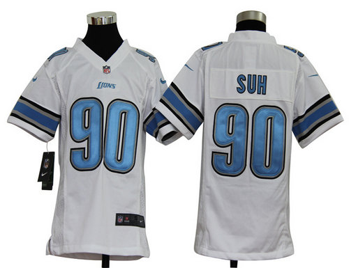 Youth Nike NFL Detroit Lions 90 Ndamukong Suh White Jerseys