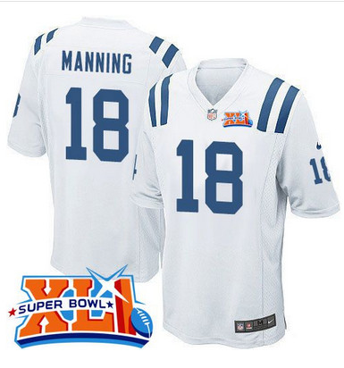 Nike Colts #18 Peyton Manning White Super Bowl XLI Youth Stitched NFL Elite Jersey