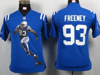Youth NEW Indianapolis Colts 93 Freeney Blue Portrait Fashion Game Jerseys