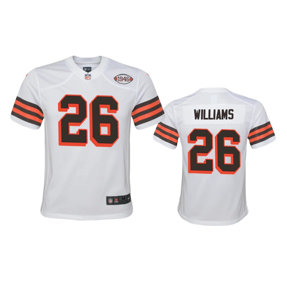Youth Browns #26 Greedy Williams Nike 1946 Collection Alternate Game Limited NFL Jersey - White Youth Browns #26 Greedy Williams Nike 1946 Collection Alternate Game Limited NFL Jersey - White