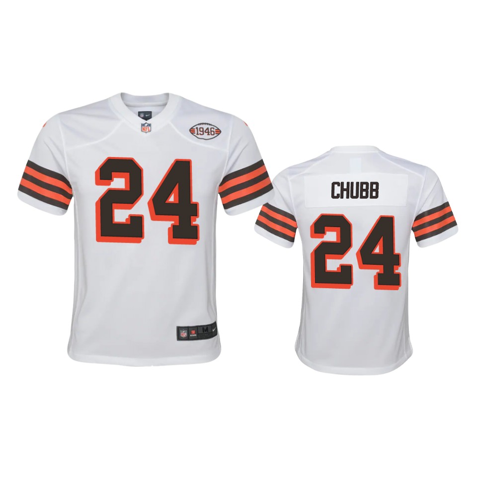 Youth Browns #24 Nick Chubb Nike 1946 Collection Alternate Game Limited NFL Jersey - White Youth Browns #24 Nick Chubb Nike 1946 Collection Alternate Game Limited NFL Jersey - White