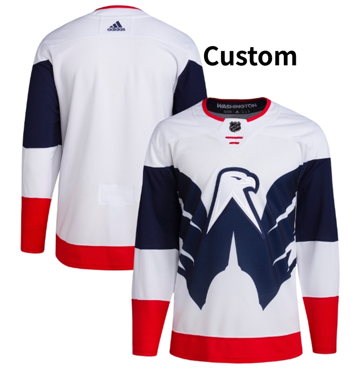 Custom Men's Washington Capitals Blank White Navy Stadium Series Stitched Jersey