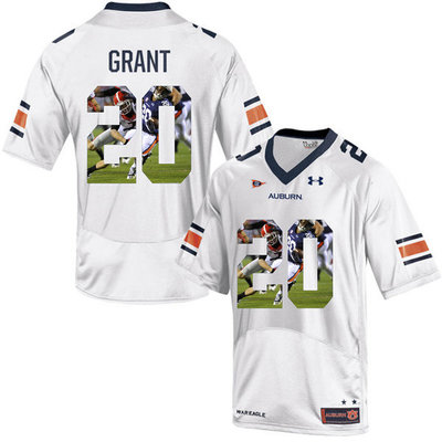 Auburn Tigers 20 Corey Grant White With Portrait Print College Football Jersey2