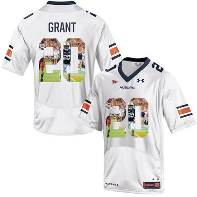 Auburn Tigers 20 Corey Grant White With Portrait Print College Football Jersey