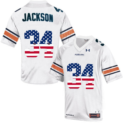 Auburn Tigers 34 Bo Jackson White USA Flag College Football Throwback Jersey