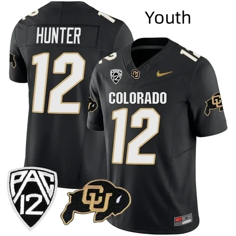 2023 Youth Colorada Buffaloes #12 TRAVIS HUNTER Black Vapor Limited Jerseys
