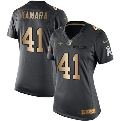 Nike Saints #41 Alvin Kamara Black Women's Stitched NFL Limited Gold Salute to Service Jersey