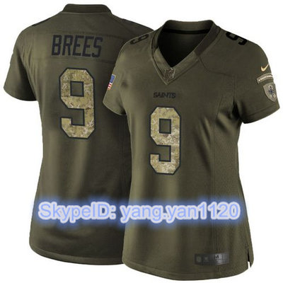 Nike Saints #9 Drew Brees Green Women's Stitched NFL Limited Salute to Service Jersey