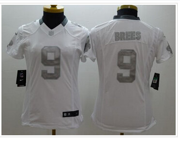 Women's NEW Saints #9 Drew Brees White NFL Limited Platinum Jersey