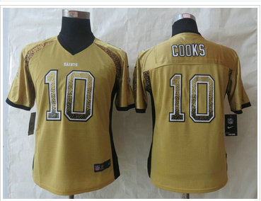 Women New Orleans Saints #10 Brandin Cooks Drift Fashion Gold Elite Jersey