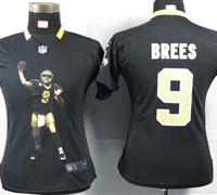 Women Nike New Orleans Saints 9 Brees Black Portrait Fashion Game Jerseys