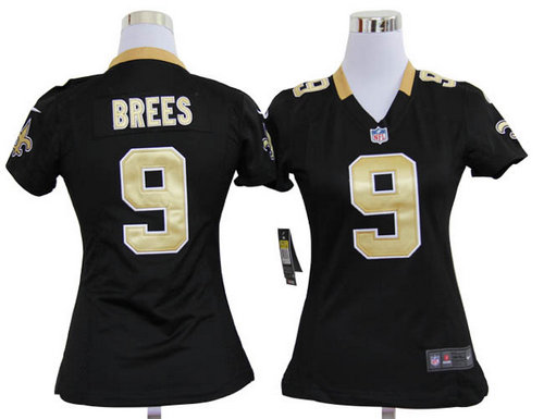 Women Nike New Orleans Saints 9 Drew Brees Black Jerseys