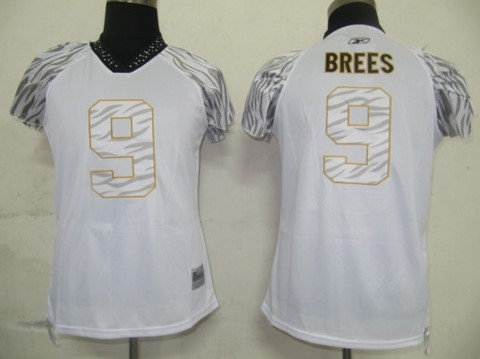 New Orleans Saints 9 Drew Brees White Women Zebra Field Flirt Fashion Jerseys