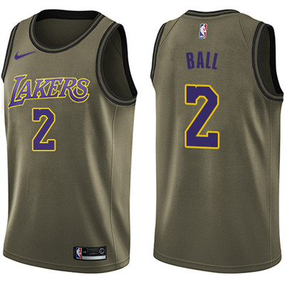 Nike Lakers #2 Lonzo Ball Green Salute to Service Youth NBA Swingman Jersey