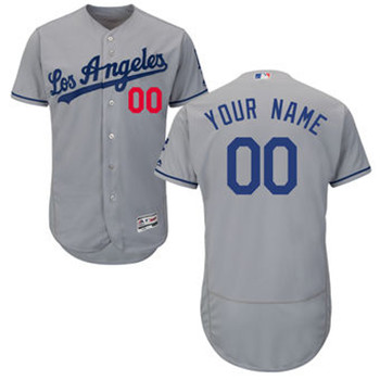 Men's Los Angeles Dodgers Majestic Home White Flex Base Authentic Collection Gray Custom Jersey