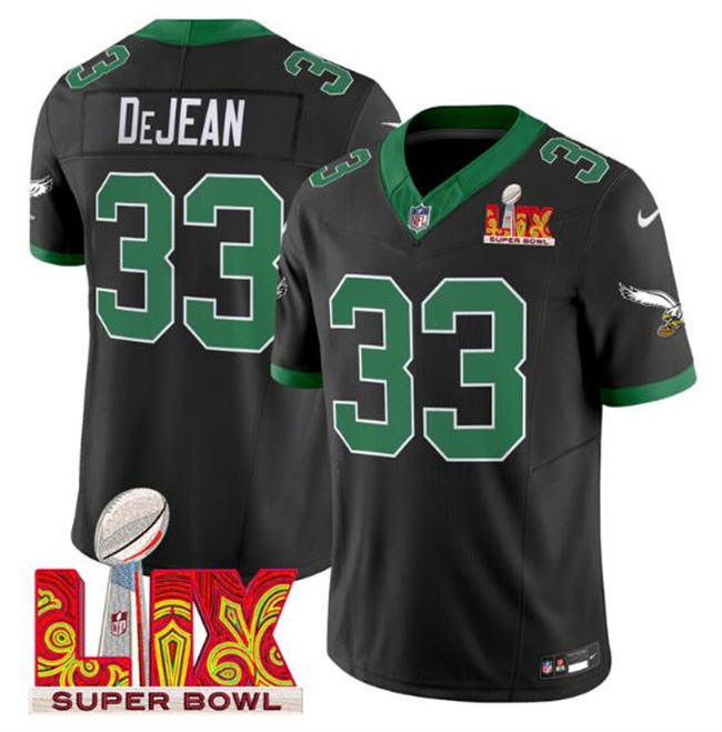 Men's Philadelphia Eagles #33 Cooper DeJean Black 2025 Super Bowl LIX Patch F.U.S.E. Vapor Untouchable Limited Stitched Football Jersey Men's Philadelphia Eagles #33 Cooper DeJean Black 2025 Super Bowl LIX Patch F.U.S.E. Vapor Untouchable Limited Stitched Football Jersey