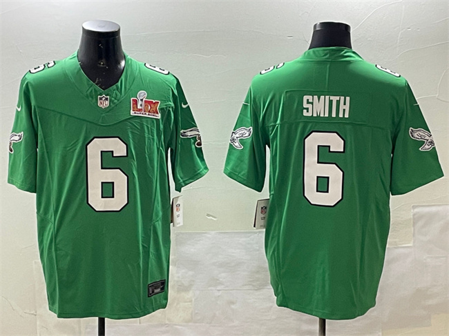 Men's Philadelphia Eagles #6 DeVonta Smith Green 2025 Super Bowl LIX Patch F.U.S.E. Throwback Vapor Untouchable Limited Stitched Football Jersey Men's Philadelphia Eagles #6 DeVonta Smith Green 2025 Super Bowl LIX Patch F.U.S.E. Throwback Vapor Untouchable Limited Stitched Football Jersey