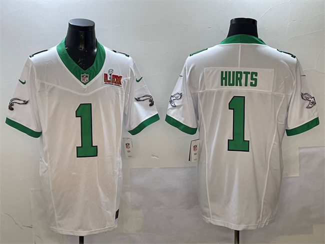 Men's Philadelphia Eagles #1 Jalen Hurts White 2025 Super Bowl LIX Patch F.U.S.E. Vapor Untouchable Limited Stitched Football Jersey Men's Philadelphia Eagles #1 Jalen Hurts White 2025 Super Bowl LIX Patch F.U.S.E. Vapor Untouchable Limited Stitched Football Jersey