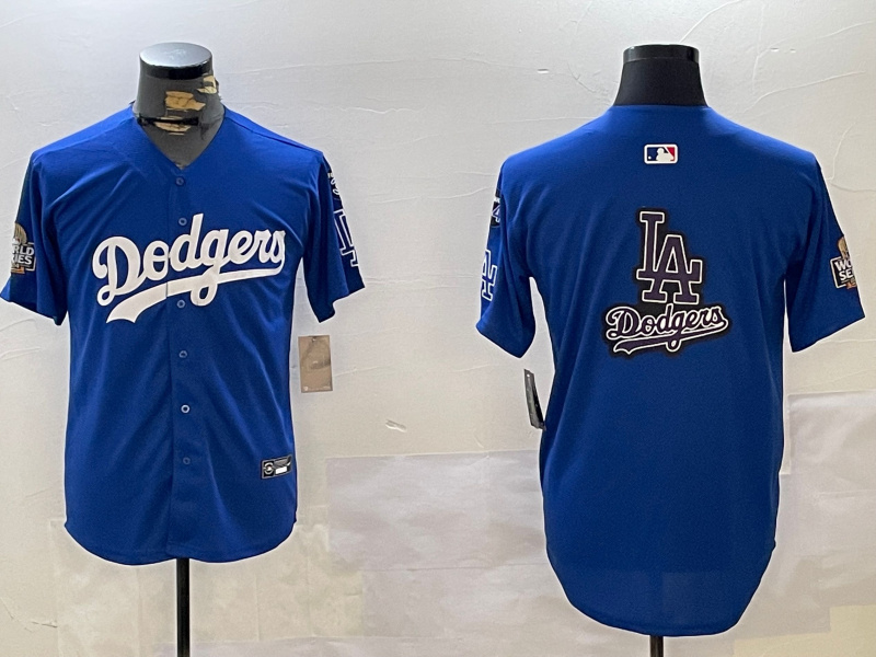 Men's Los Angeles Dodgers Blank Blue 2024 World Series With No. 34 Patch Home Limited Stitched Baseball Jersey(Run Small) 6