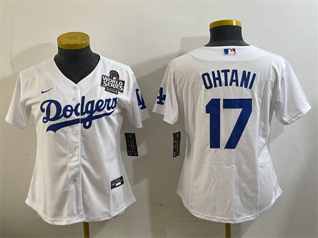 Women's Los Angeles Dodgers #17 Shohei Ohtani White 2024 World Series Cool Base Stitched Baseball Jersey(Run Small) Women's Los Angeles Dodgers #17 Shohei Ohtani White 2024 World Series Cool Base Stitched Baseball Jersey(Run Small)