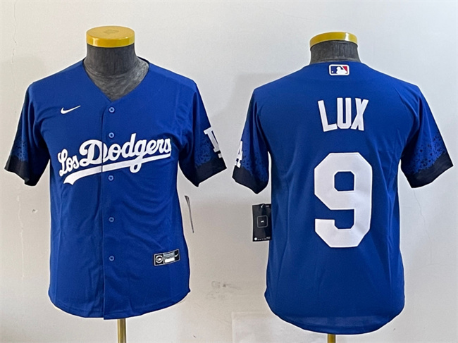 Youth Los Angeles Dodgers #9 Gavin Lux Blue 2024 World Series City Connect Cool Base Stitched Jersey Youth Los Angeles Dodgers #9 Gavin Lux Blue 2024 World Series City Connect Cool Base Stitched Jersey